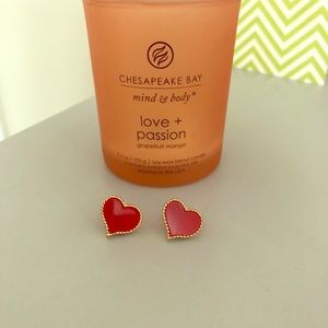 18K Gold Plated Heart Shaped Stud Earring in Red